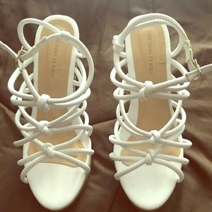 White and beige platform sandals